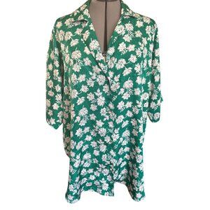Vintage Victorias Secret Green & White Floral Short Sleeve Sleep Shirt M/L